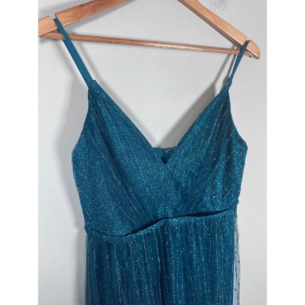 Lulus Sensationally Sparkly Dark Teal Green Lurex Maxi Dress Women's S mermaid